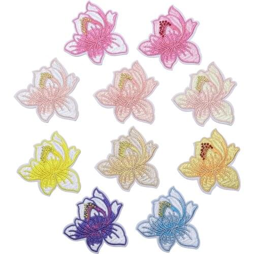 Clothes Holes Patches Iron on Lotus Embroidered Appliques Women Underswear Handbags Thermo Adhesive Stickers DIY Sewing Patterns