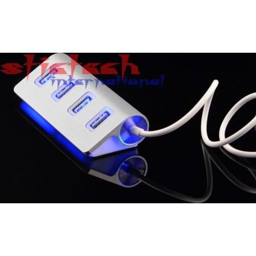 By dhl or ems 200 pcs High quality Aluminum Blue led Mini 4 Port HUB High Speed USB 2.0 Splitter Adapter Hub with Cable