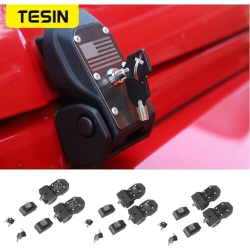 TESIN Locks Hood for Wrangler JK Car Engine Hood Latch Catch With Key Lock for Jeep Wrangler JK 2007-2017 Exterior Accessories