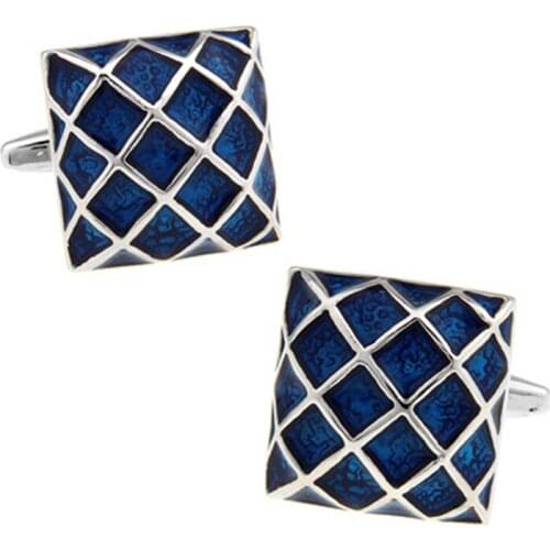 Classic Business Style Square Blue Plaid Cufflinks Enamel Cufflink Cuff Links Fashion Classic Mens Accessories Gifts