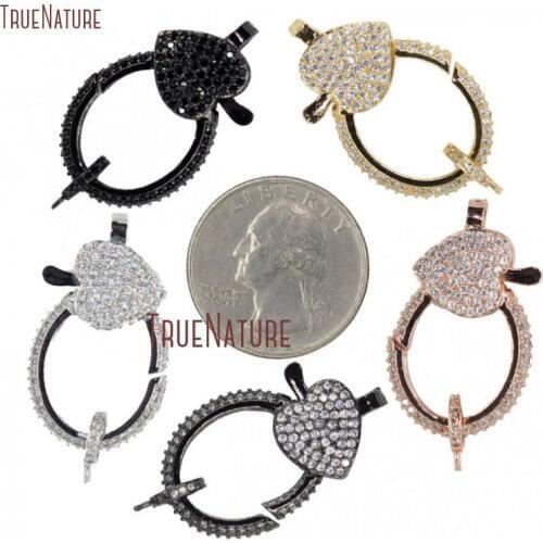 Heart Clasp Lobster Claw Clasp Copper Metal Jewelry Clasp Clear Cubic Zircon Bracelet Clasp Connector FC28058