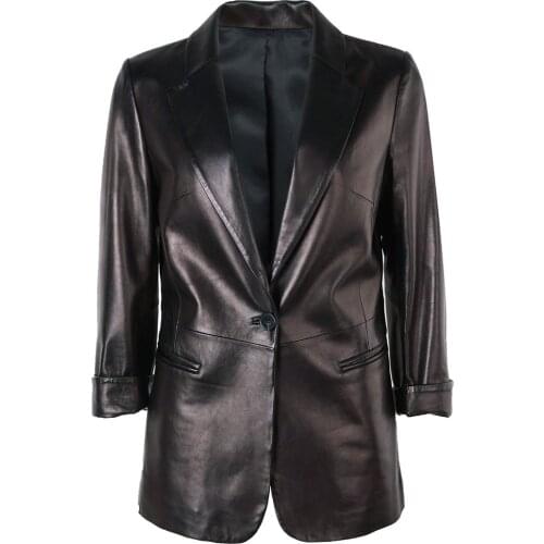 YOLOAgain Women Genuine Leather Blazer Ladies Real Leather Jacket