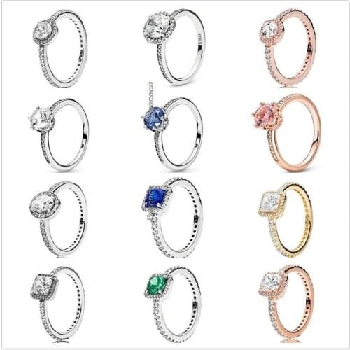Authentic 925 Sterling Silver Elegance Rings With Round Crystal Rings For Women Wedding Party Europe Pandora Jewelry