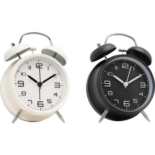 4 inch Twin Bell Alarm Clock Metal Frame 3D Dial with Backlight Function Desk Table Clock for Home & Office