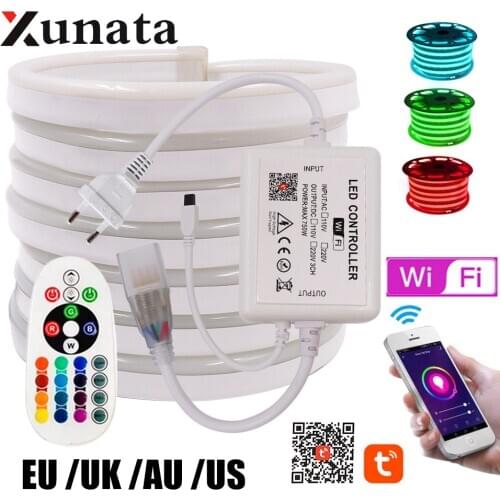 WIFI Bleutooth Control RGB Neon Strip Light Lamp 5050 2835 White /Warm White Flexible LED Neon Rope Light EU UK AU 220V US 110V