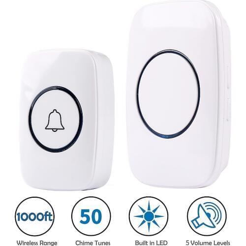 Wireless Smart Doorbell IP44 Waterproof Doorbell with Receiver and Transmitter US