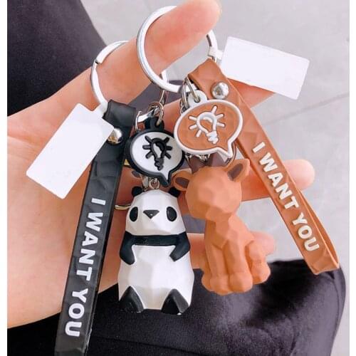 Geometric Face Animal Keychain Car Pendant Student Bag Couple Key Chain Pendant Creative Gifts Pendant Accessories