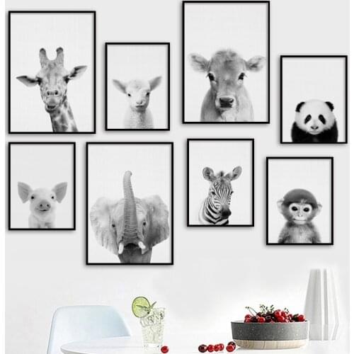 Black White Giraffe Zebra Elephant Cow Nordic Posters And Prints Wall Art Canvas Painting Wall Pictures For Living Room Decor
