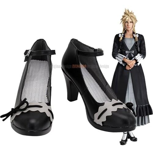 Cloud Strife Black High Heel Shoes Cosplay Final Fantasy 7 Remake Cloud Cosplay Shoes Customized Boots for Unisex