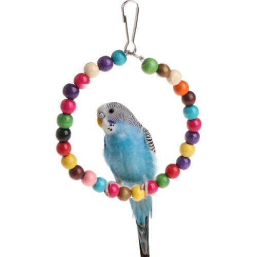 Lets Pet Wooden Birds Parrots Toys Stand Holder Hanging Swing Rings With Colorful Balls