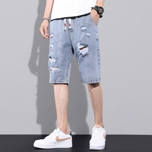 Men jeans High waist baggy Oversize 5XL denim shorts denim trousers Wide leg hip hop ripped jeans casual breeches summer