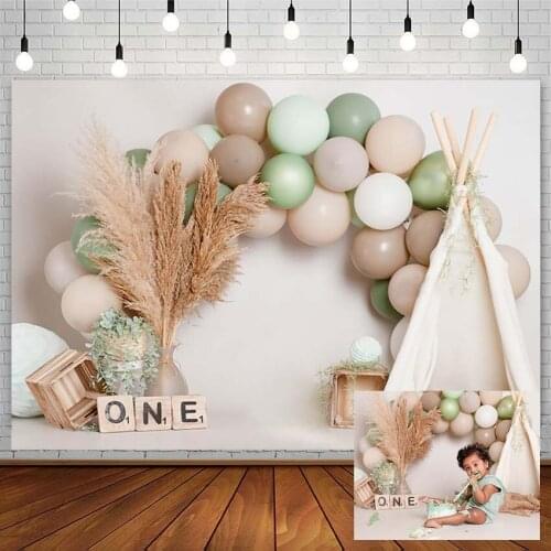 1st Birthday Party Backdrops Boy Cake Smash Green Balloon Tent Floral Photography Background Photo Studio Photophone Decor Props