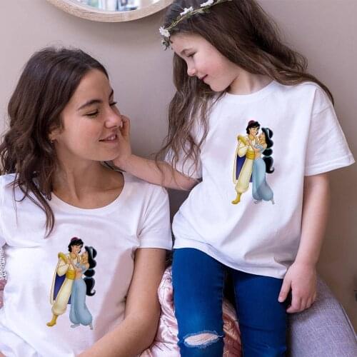 Disney Jasmine T-shirt Women Vogue Princess Ropa Aesthetic Mother and Daughter Sets Clothes Oversized Family Matching Outfits