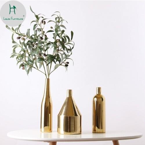 Louis Fashion Nordic Gold Ceramic Dry Vase Decoration Dining Room Minimalist Home Decoration Flower Arranging Device