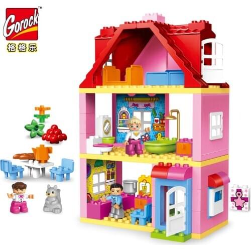 GOROCK 78PCS Large Size Pink Villa Girls Big Building Blocks Set Kids Compatible With Duploed DIY Bricks Model Toys for Children