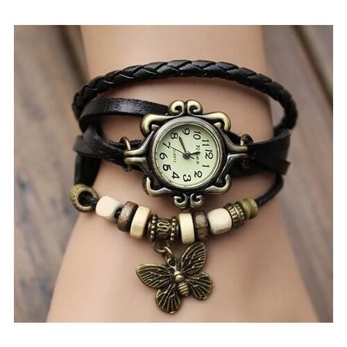 Fashionable casual ladies watch leather wrapped bracelet epidermis women table butterfly pendants wholesale children table