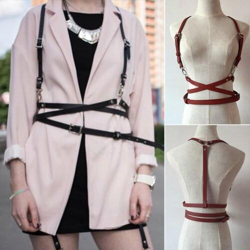 Fashion Punk Harajuku O-Ring Garters Faux Leather Women Body Bondage Cage Sculpting Harness Waist Belt Straps Suspenders Belt