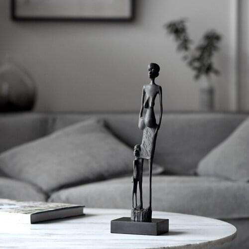 AFRICAN MOTHER AND CHILD STAND ON MARBLE STATUE METAL FIGURINES CREATIVE CRAFTS CHARACTER DESKTOP ORNAMENTS HOME ROOM DECOR