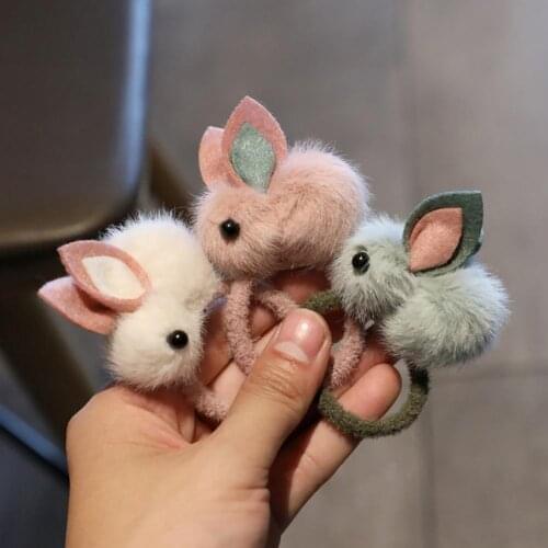 2021 New Fashion Hairpin Cute Durable Rabbit Hair Clip Rubber Band Interesting Soft Faux Leather Plush Bunny Hairpins for Daily