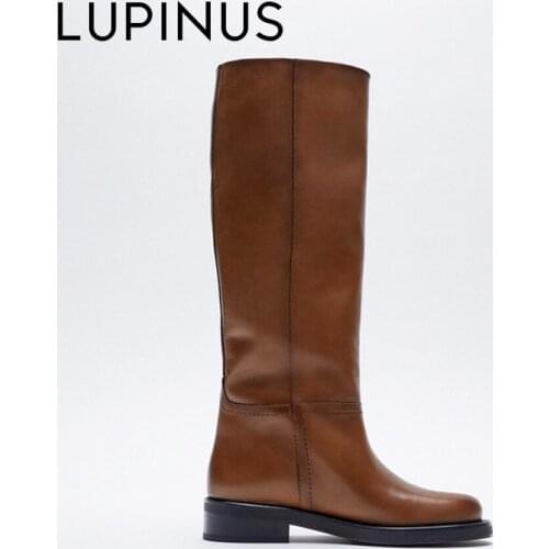 LUPINUS 2021 New Brand Design Women Leather Boots Fashion Long Women Riding Boots Retro Chunky Heel Winter Knee High Women Boots