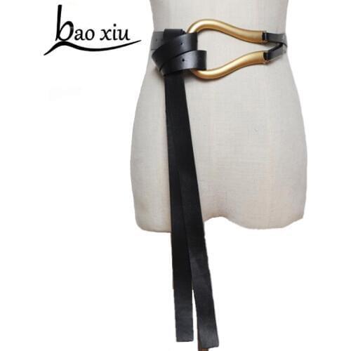 New brand Leather long belts for women fashion gold chain buckle women corset straps thin belt dress Bow tied cummerbunds