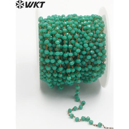 WT-RBC039 Wholesale Simple 5 Meter Green Water Tiny Faceted Beads Gold Electroplated Rosary Chain Handmake Necklace Chain