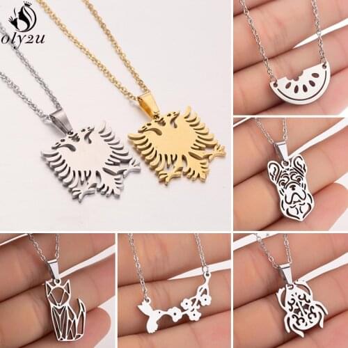 Punk Stainless Steel Albanian Eagle Necklace for Women Men Fashion Watermelon Dog Birds Fox Chain Necklaces Holiday Mystery Gift