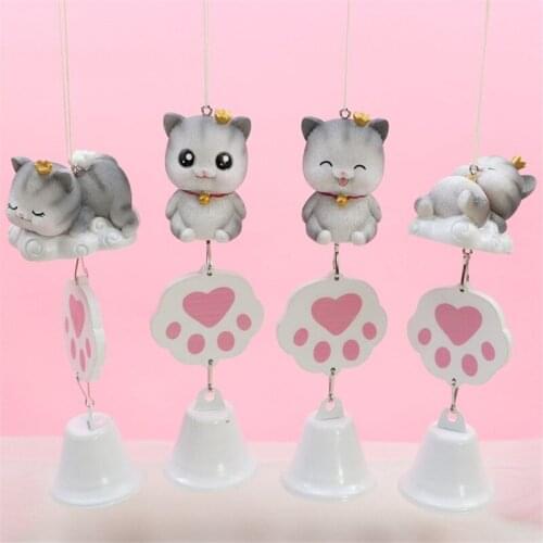 Pet Cat Wind Chime Pendant Girly Heart Bell Hanging Ornament Home Room Bedroom Wall Decor Car Decoration Accessories Kid Gift