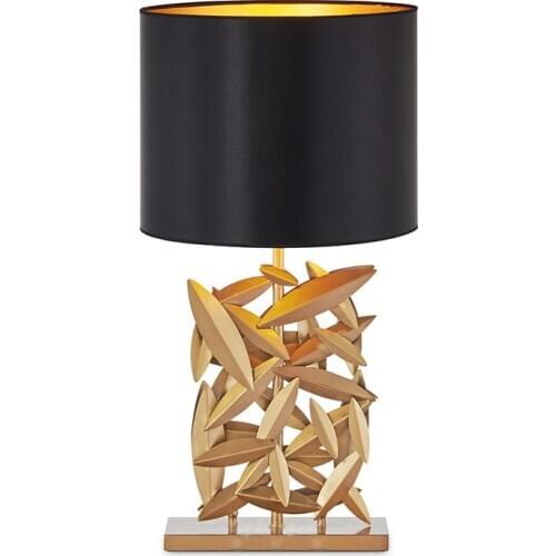 Simple Modern Art Designer Metal Leaf Table Lamp Gold Lustre American Retro Led Desk Lamps Living Room Bedroom Study Studio Bar