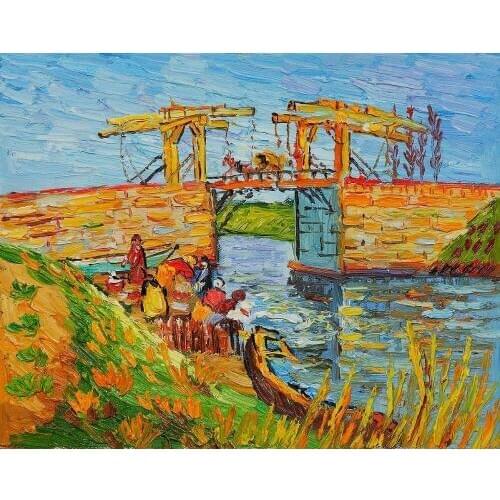 Handpainted Landscape Canvas Art Oil Painting Reproductions Langlois Bridge at Arles with Women Washing by Vincent Van Gogh