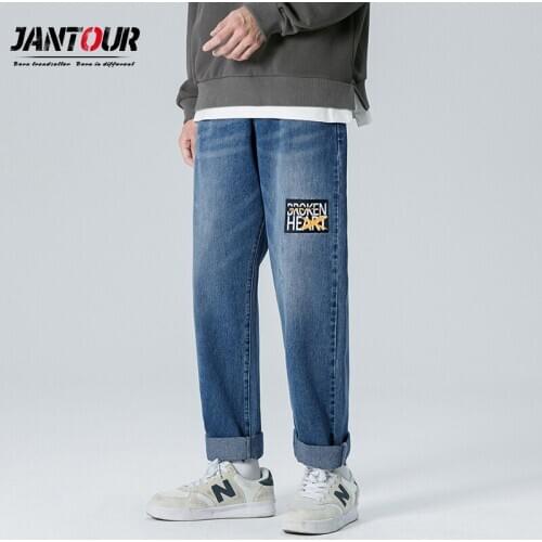 Blue Printed Jeans Men Baggy Jeans Cool Boy Casual Pants Wide Leg Fashion Streetwear Hip Hop Denim Trousers Brand Men Clothing