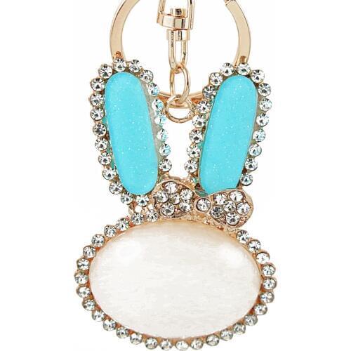 Sit Rabbit Keyring New Ear Lovely Cute Rhinestone Crystal Charm Pendant Key Bag Chain Birthday Wedding Party Fine Gift