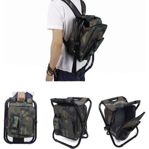 Folding Camping Chair With Cooling Insulated Picnic Bag Stool Backpack For Outdoor Fishing Camouflage Seat Portable