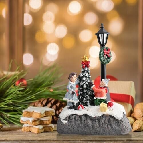 Snow Houses With Colorful Flashing LED Light Christmas Decoration For Home New Year Kids Gift Resin Christmas Scene Village