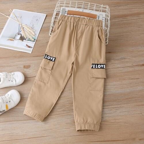 Spring summer autumn clothes for boys and girls western style childrens cotton trousers childrens letter pants Trend tooling