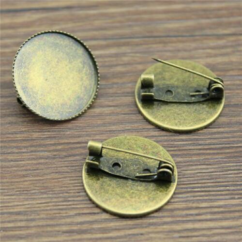 10pcs Fit 20mm 25mm Round Glass Cabochon Antique Bronze Color Copper Material Brooch Base Jewelry Findings