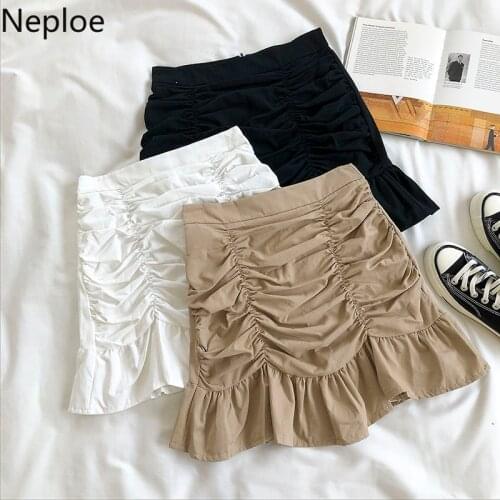 Neploe Pleated Skirts Women Korean Fashion High Waist Ladies Jupe Bottoms Summer 2021 Casual Ruffles A Line Bodycon Skirts 1C932