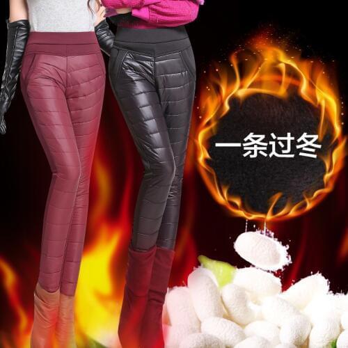 Womens clothing New Winter Pants High Waisted Outer Wear Women Fashion Slim Warm Windproof Plus Velvet Thick Down Pants Trouser