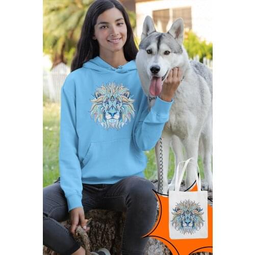 Angemiel Wear Colorful Lion Blue Women 'S Hooded Sweatshirt Bags Kombin