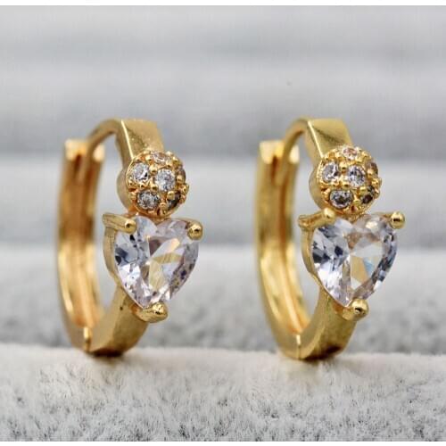 Trendy Gold Copper Plated Water Drop Round Hoop Earrings White Heart Zirconia Stone For Women Fashion Jewelry Accessories Gift