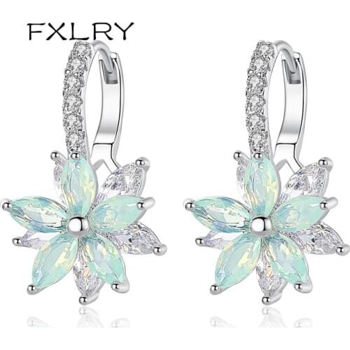 FXLRY Romantic Lovely Clear Stone Flower Shape Convenient Simple Stud Earrings Copper Cubic Zirconia For Women Fashion Jewelry