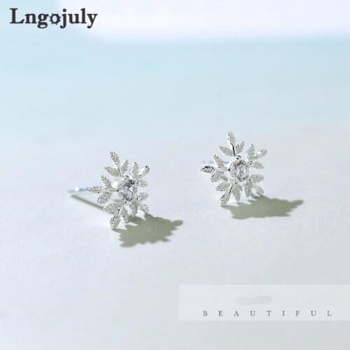 Pure 100% 925 Sterling Silver Snowflake Stud Earrings For Women Girl Anniversary Party Earring Silver 925 Jewelry Gifts