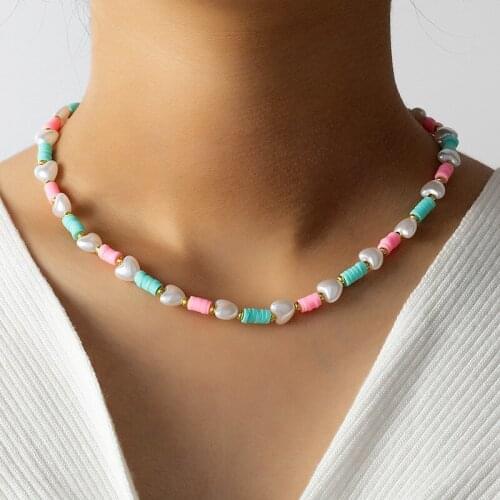 Creativity Fashion Heart Pearl Bead Chain Necklace Women Clavicle Chain Wedding Circle Bead Choker Sweet Jewelry Gift