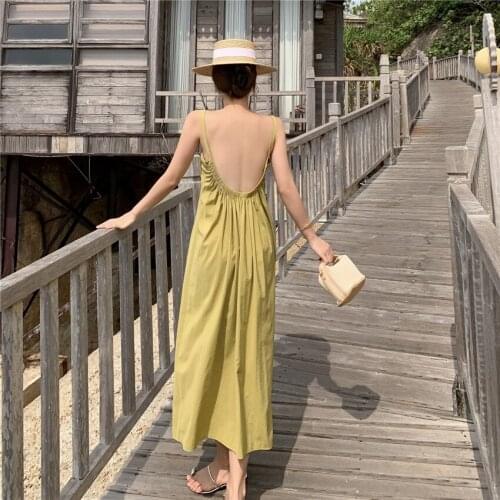 2021 New Summer Holiday Beach Dress Sleeveless Sexy Backless Dress Women V Neck Elegant French Style Dresses Party