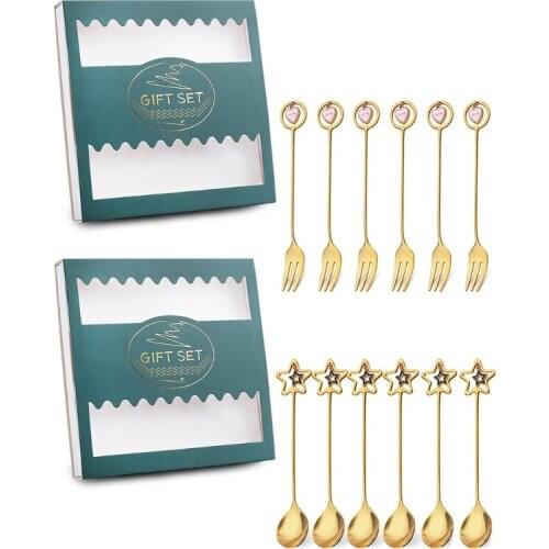 6pcs/set Stainless Steel Coffee Spoon Dessert Fork Star Heart Ornaments Teaspoons Mixing Stirrer Kitchen Tableware