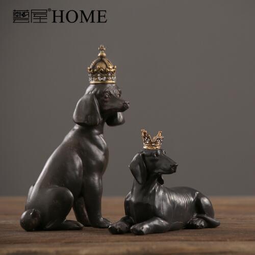 American rustic Vintage resin decoration crown dog retro home decor ornaments offbeat and chin hand mande crafts for new house