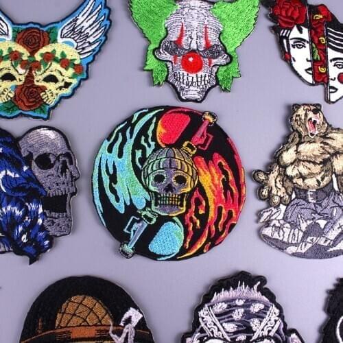 Biker Patch Punk/Skull Patches Punk Rock Embroidered Patches For Clothes Stripe Iron On Patches For Clothing DIY Bear/King Patch
