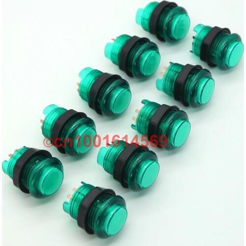 Free Shipping ! 10pcs 5V 30mm LED Illuminated Arcade Push Button with Build-in Microswitch To Coin Operator Cabinet Game- Green