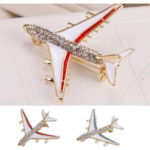 Sparkly Crystal Brooch Pin Aircraft Plane Jet Badge Women Men Jewelry