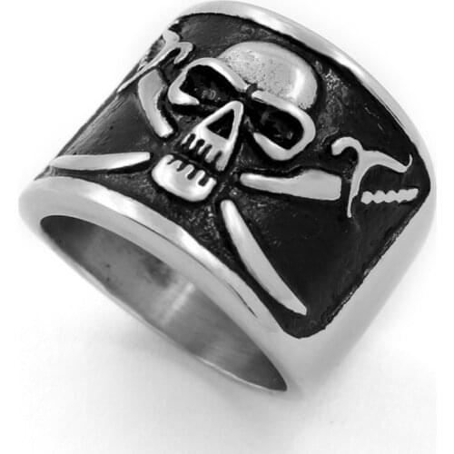 Exaggerated Pirate Skull Pattern Ring Mens Ring New Skull Horror Ring Metal Silver-Plated Ring Accessories Party Jewelry